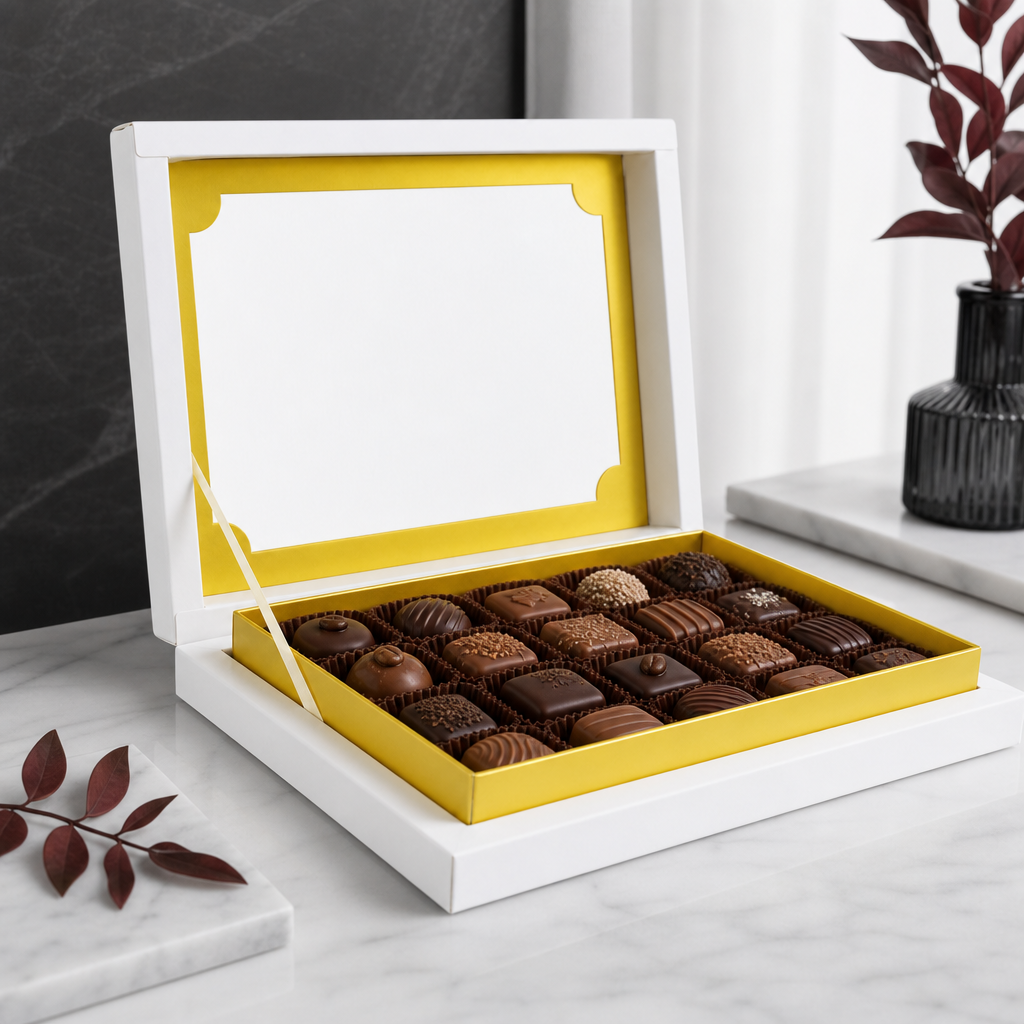 96 Pieces Chocolate Box With Ribbon, White Rectangular Presentation Box, 27.5 × 22 × 4.8 cm, 1 Piece