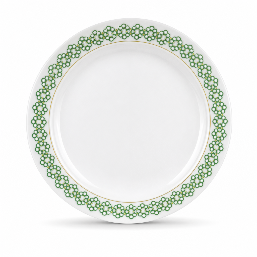 120 Pieces Dinner Plate, 8 Inch, White with Green and Yellow Decorative Pattern