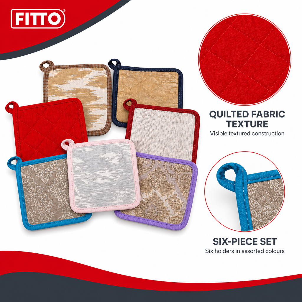 96 Pieces Quilted Fabric Pot Holders, 6-Piece Kitchen Set, Assorted Colours