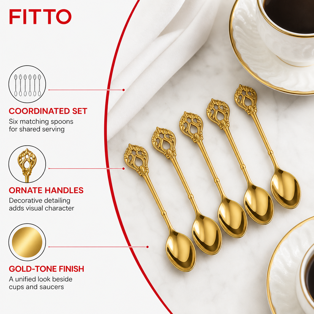 120 Pieces Gold-Tone Stainless Steel Coffee Spoons with Decorative Handles, 6 Pieces