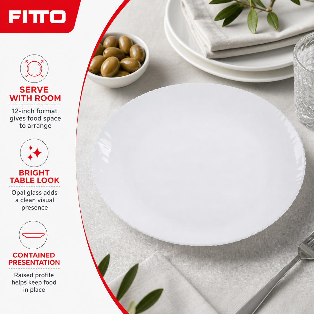 96 Pieces Opal Glass Serving Plate, 12 Inch Round Tablewares for Dining and Presentation