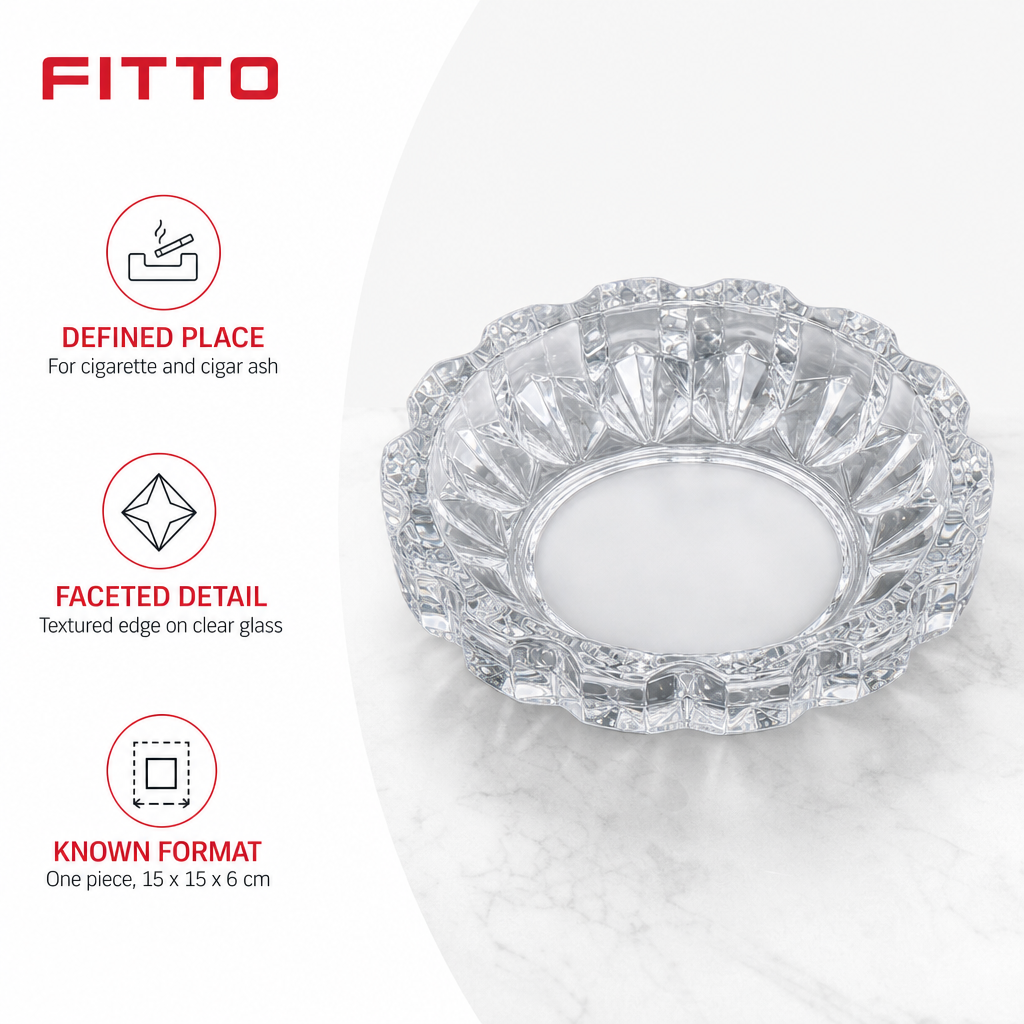 144 Pieces Clear Round Glass Ashtrays with Faceted Edge, 1 Piece