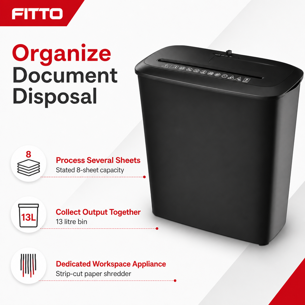 48 Pieces Black 8-Sheet Strip-Cut Paper Shredders with 13 Litre Bin, 1 Unit