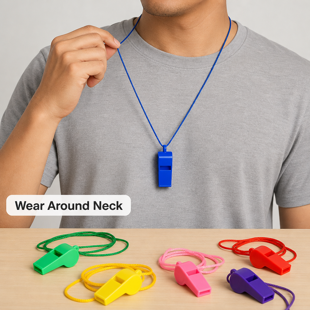 240 Pieces Assorted Colour Plastic Whistles with Neck Strings, 6 Pieces for Parties, Events and Group Activities