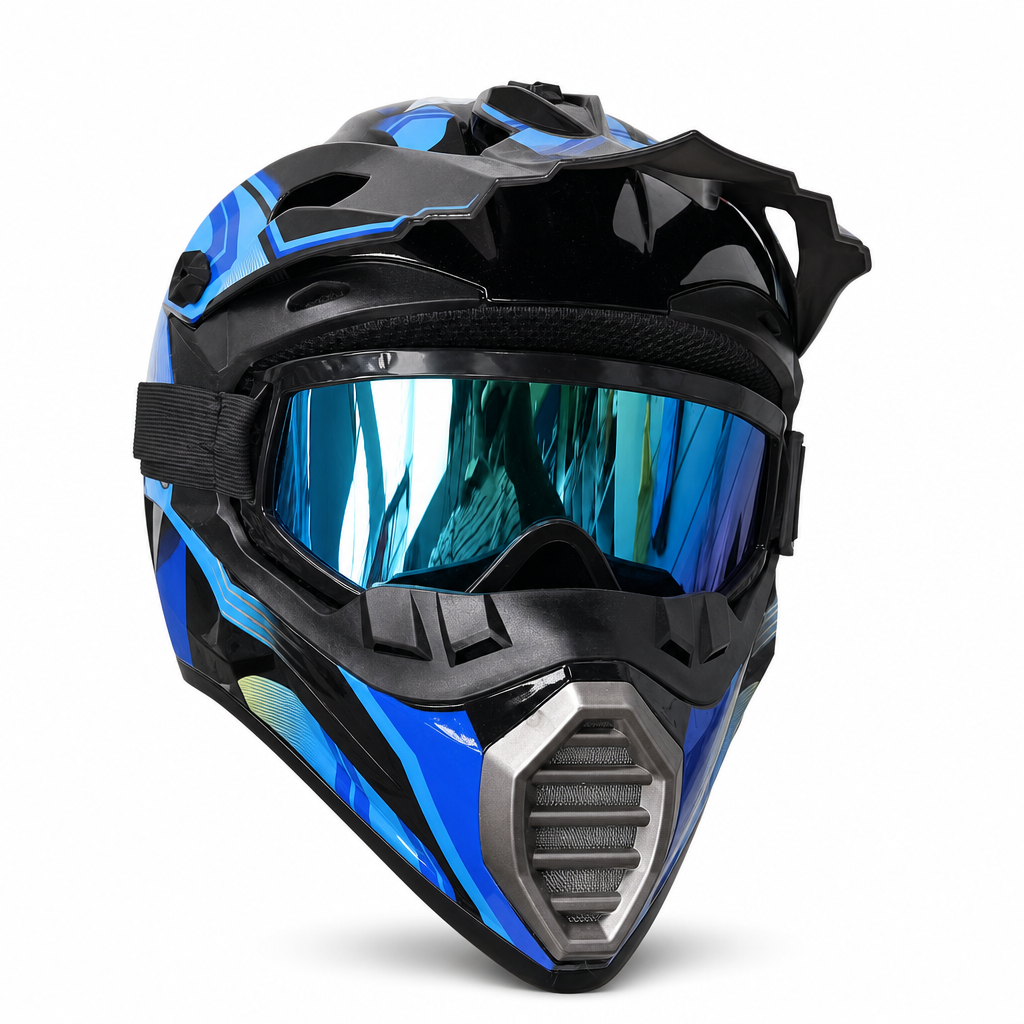 48 Pieces Full-Face Off-Road Motorcycle Helmets with Tinted Goggles, Blue and Black