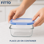 96 Pieces Square Glass Food Container With PP Lid, 1200 ml, Clear With Blue Lid