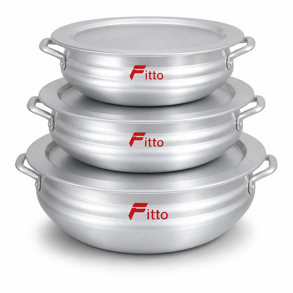 48 Pieces Cookwares Set, 3-Piece Silver Round Cooking Pots, Anodised Aluminium