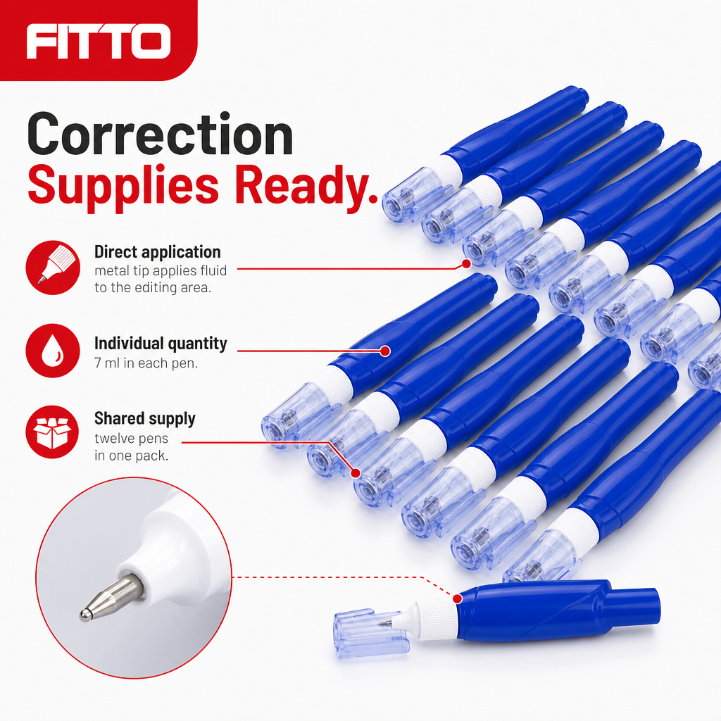96 Pieces Correction Fluid Pens, 7 ml, Metal Tip, Blue, 12-Pack