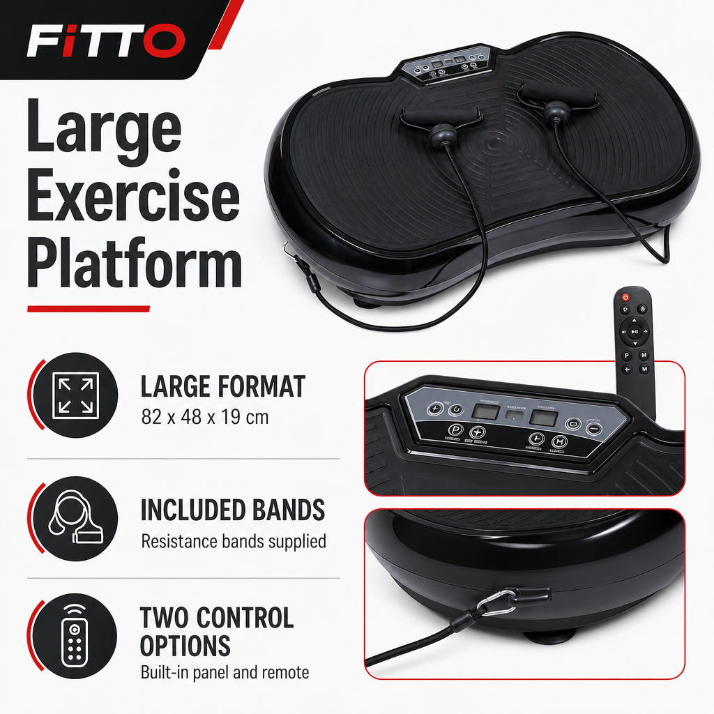 48 Pieces Large Vibration Exercise Platforms with Resistance Bands and Remote, Plastic Housing, Black