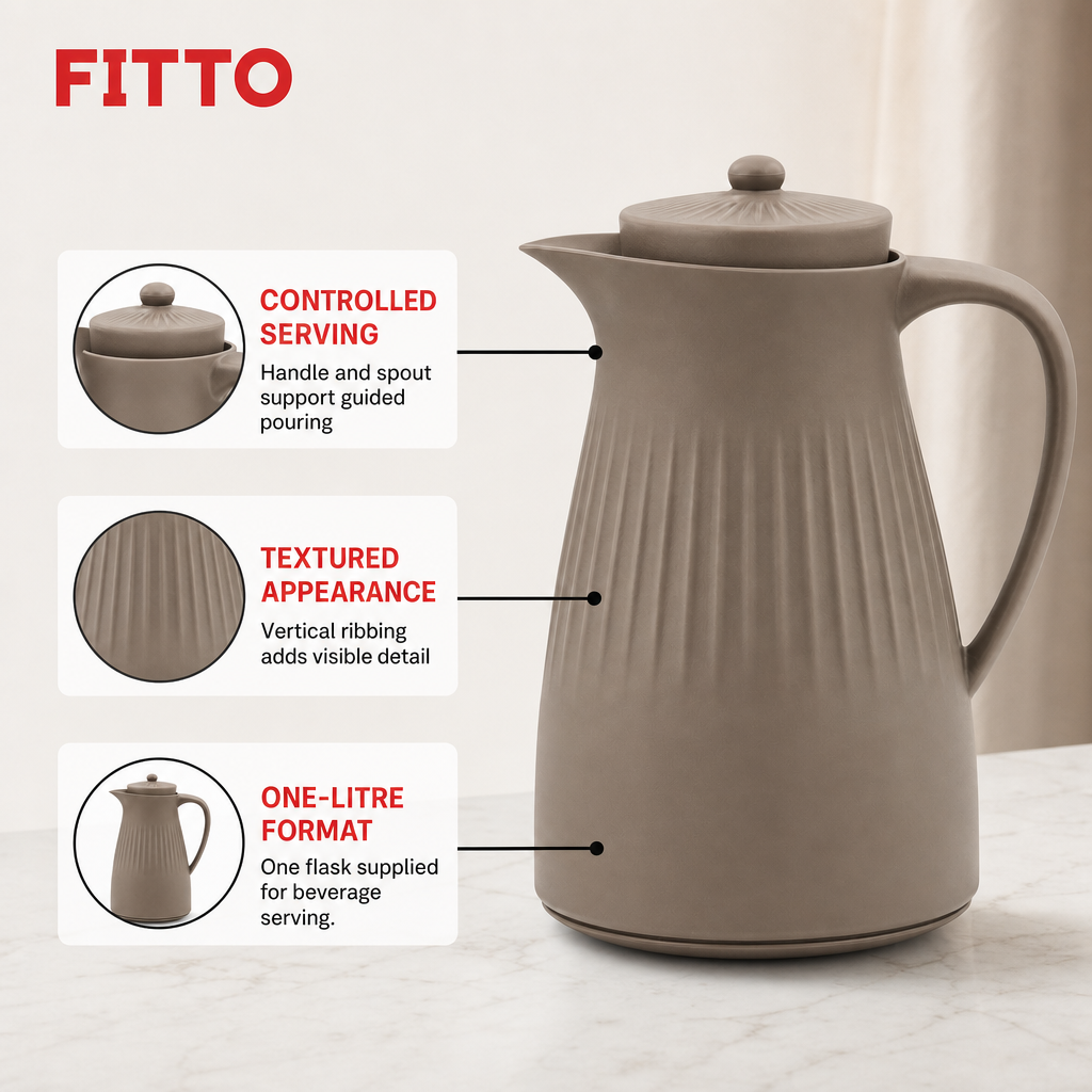 72 Pieces Ribbed Vacuum Flask with Handle and Pour Spout, 1 Litre, Brown or White, 1 Piece
