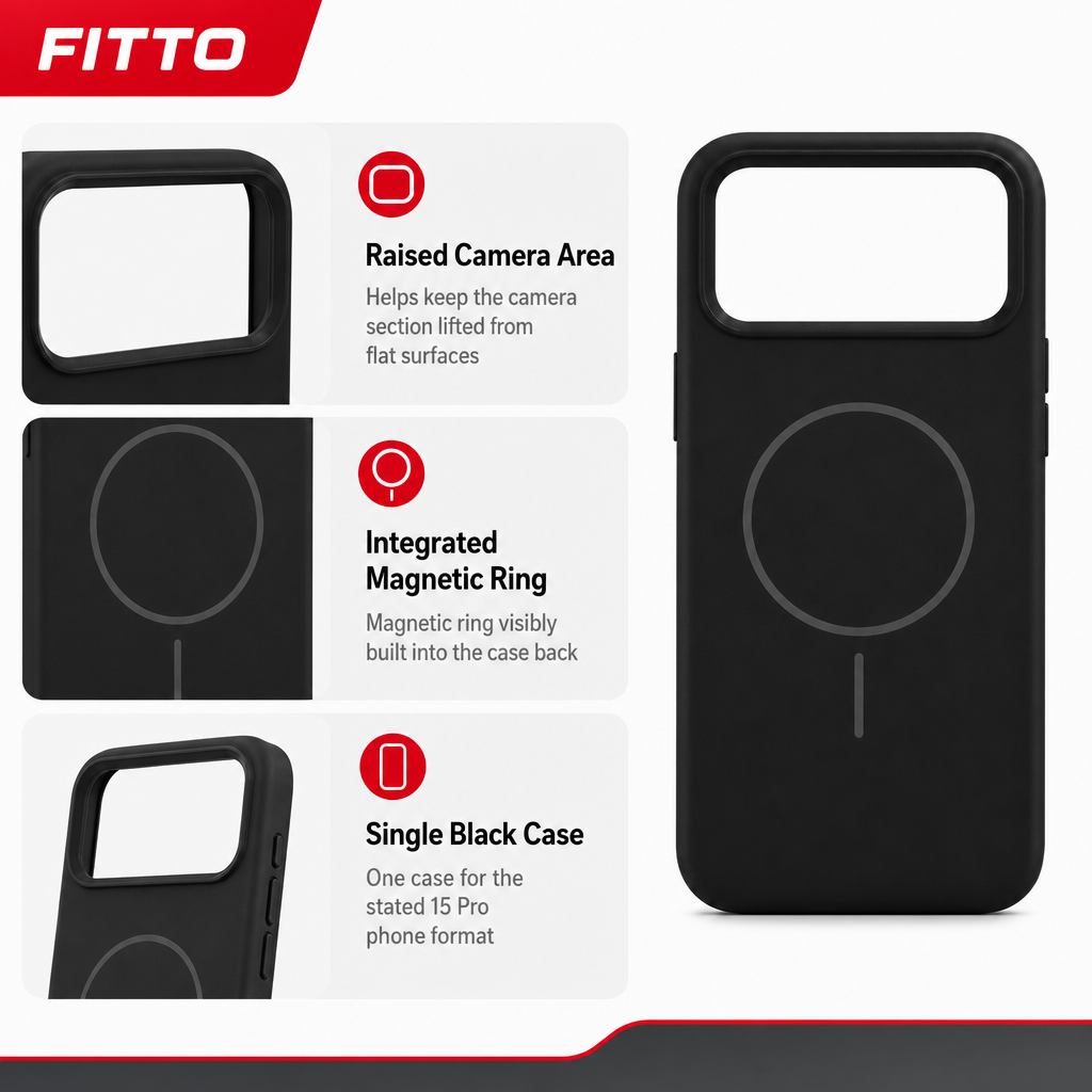 120 Pieces Silicone Magnetic Phone Cases for 15 Pro, Magnetic Back Ring, Raised Camera Protection, Black
