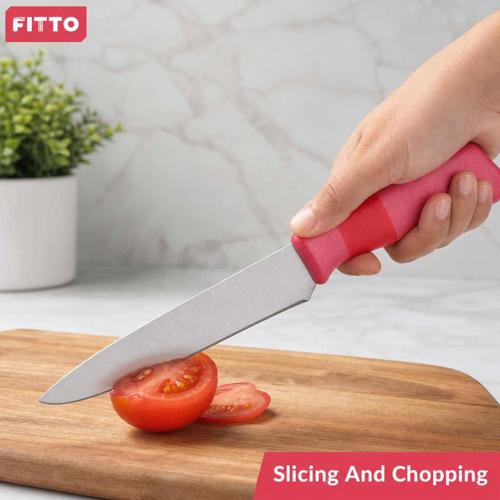96 Pieces 8 Inch Kitchen Knives with Red PVC Handle and Silver Blade, 1 Piece