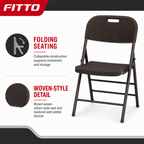 48 Pieces Folding Chair, Brown Heavy-Duty Design with Woven Rattan-Style Seat and Backrest, Single Piece