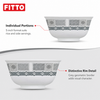 120 Pieces Melamine Rice Bowl, 5 Inch, Grey Geometric Border, Single Bowl