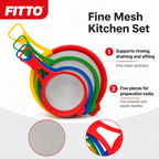 96 Pieces Kitchen Strainers Set, Fine Mesh with Plastic Handles, 5 Pieces, Multicolor