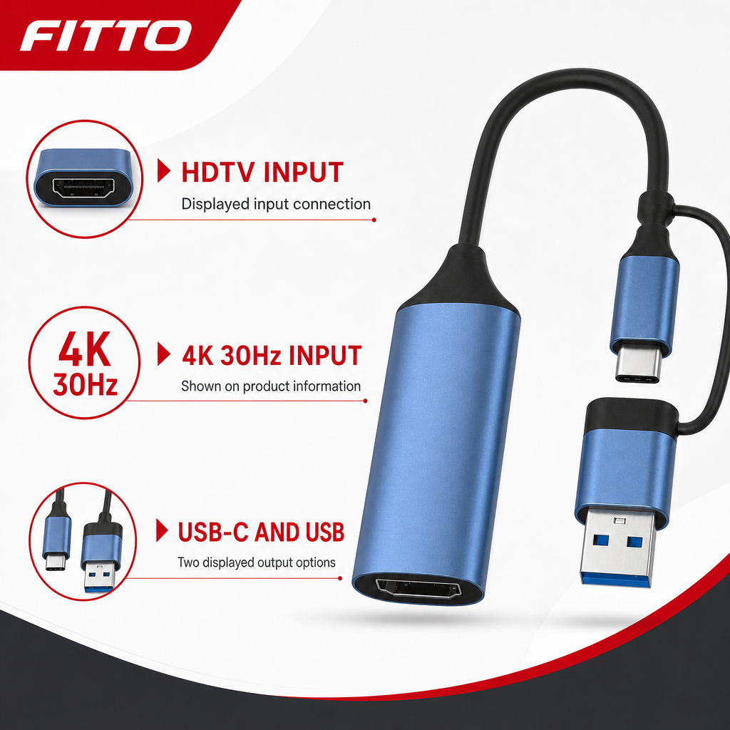 72 Pieces USB-C to HDTV Video Capture Adapters, 4K 30Hz Input, USB and Type-C Output