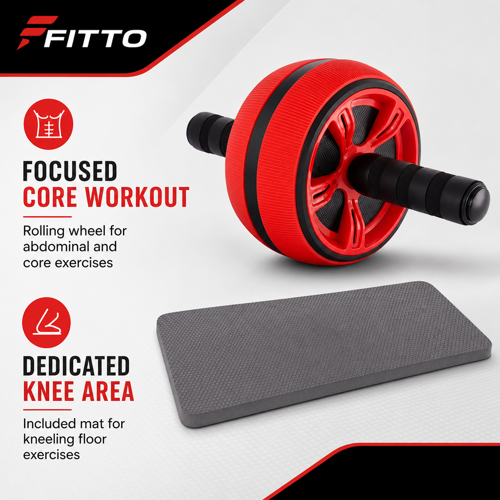 96 Pieces Abdominal Exercise Wheel with Knee Mat, Red and Black Core Training Roller for Home Workouts