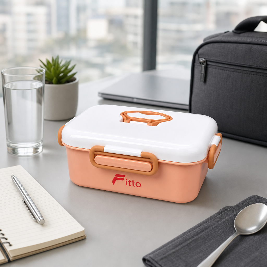 96 Pieces White and Orange Rectangular Plastic Lunch Box with Side Latches, 1 Piece, 22 x 16 x 9 cm