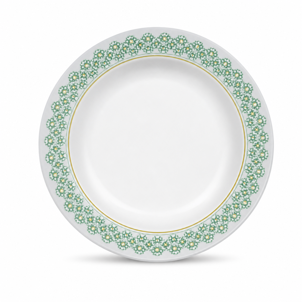 120 Pieces Soup Plate, 10 Inch, White with Green and Yellow Pattern, Round Tablewares