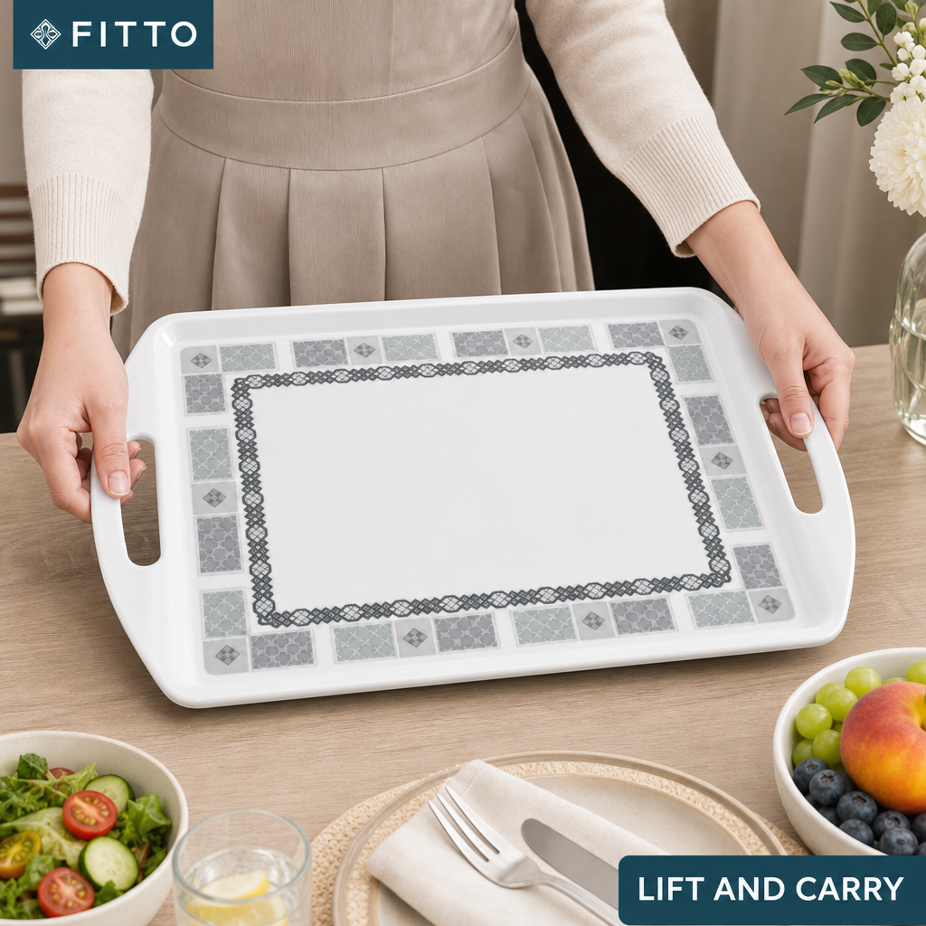 60 Pieces Melamine Rectangular Serving Trays with Double Handles, 24 Inch