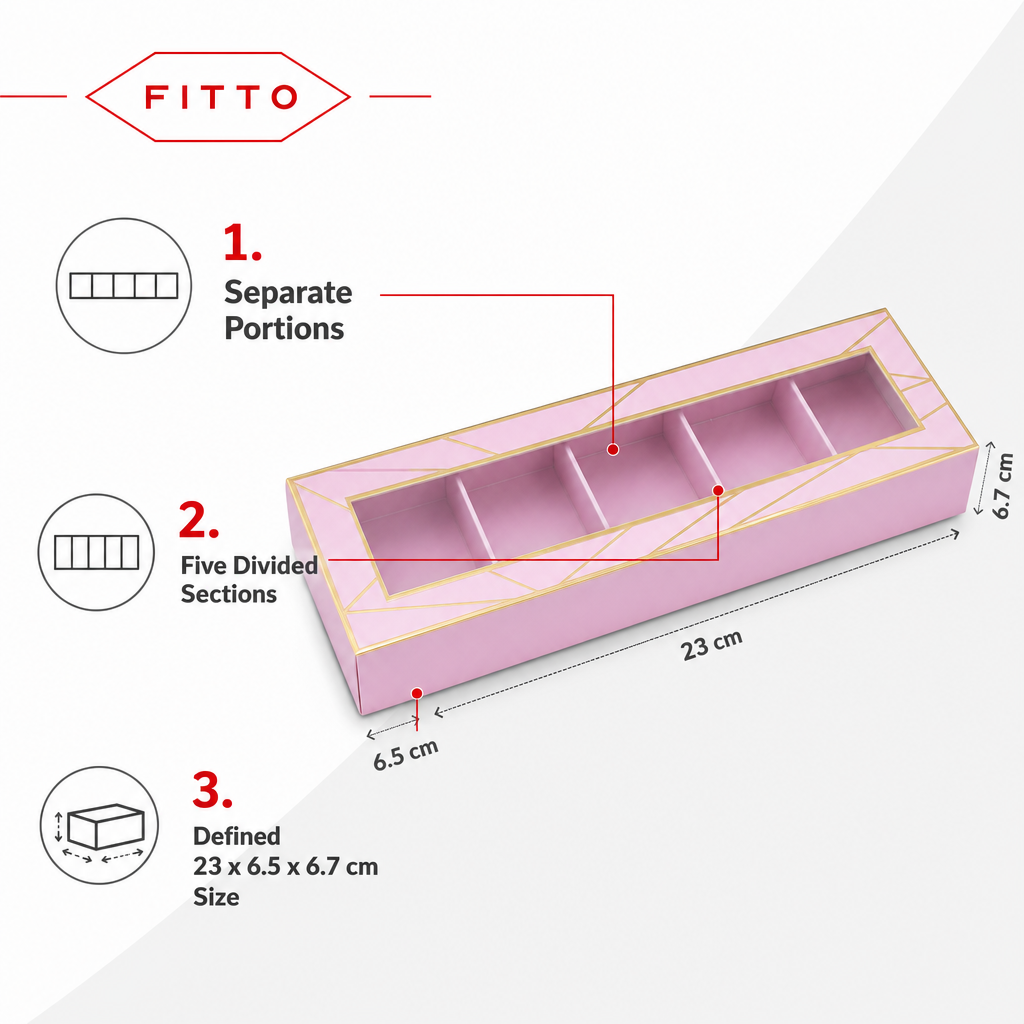144 Pieces Chocolate Box with 5 Compartments, Pink, 23 x 6.5 x 6.7 cm, 1 Piece