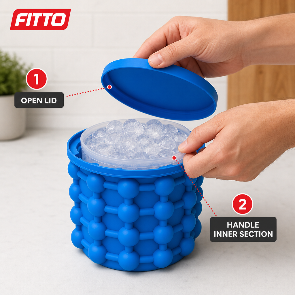 96 Pieces Silicone Ice Cube Maker with Storage Bucket and Lid, Blue, 21 cm