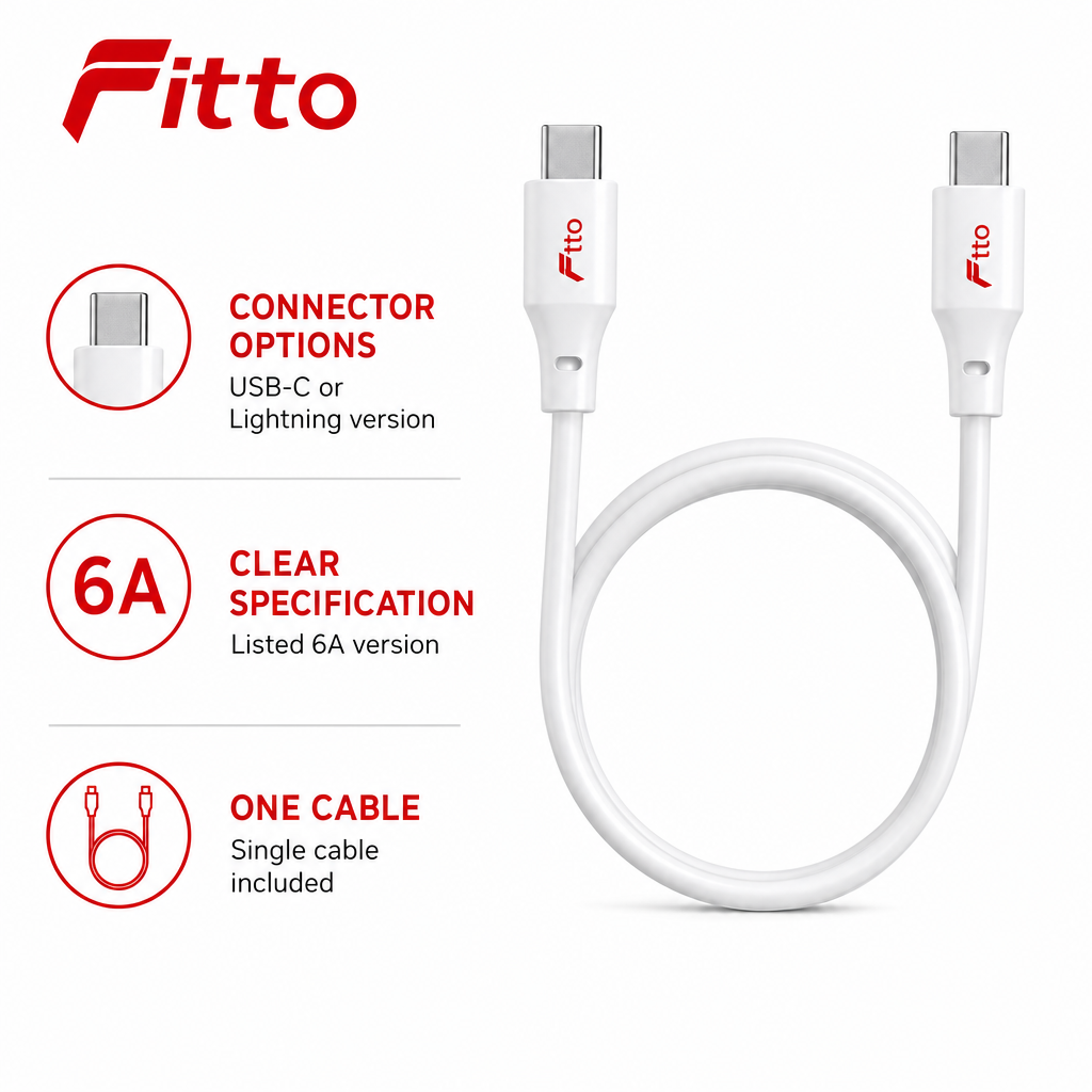 144 Pieces Charging Cables, 6A, USB-C or Lightning Version, Single Cable