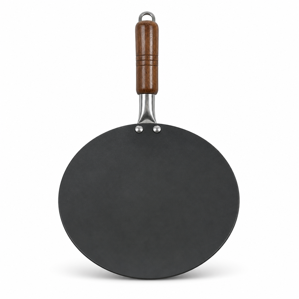 72 Pieces Non-Stick Tawa Pan with Wooden Handle, 14 Inch Round Black Griddle