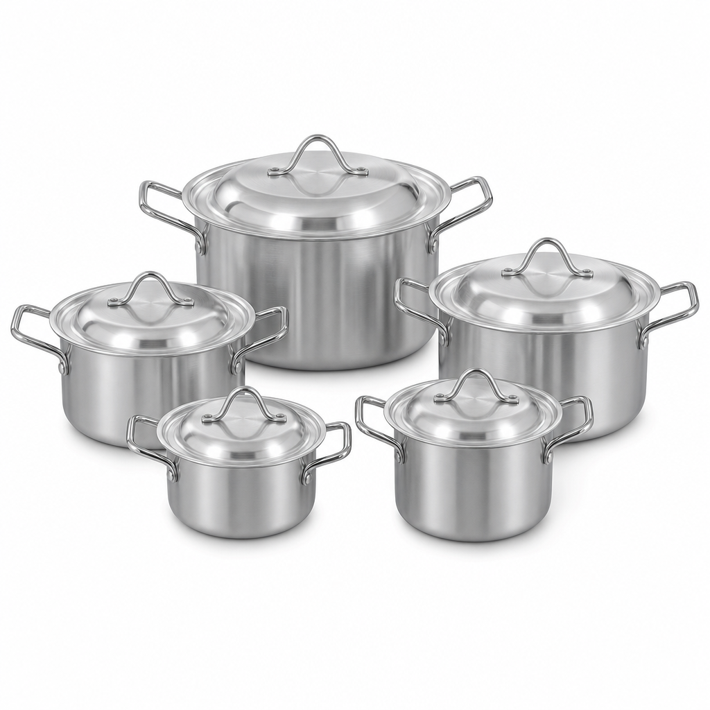 48 Pieces Stainless Steel Casserole Pot Set With Lids, Large Size, 5-Piece Cookwares Set