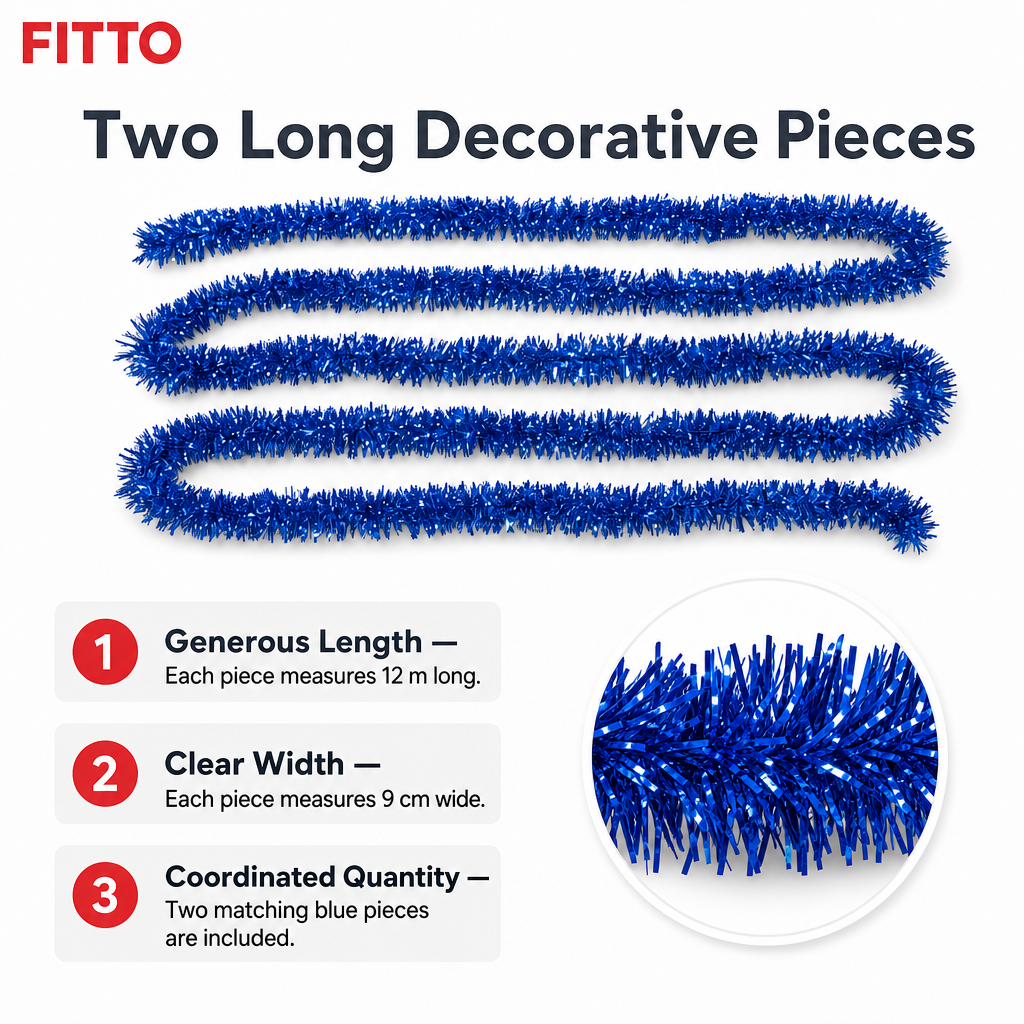 120 Pieces Blue Tinsel Decoration, 9 cm x 12 m, Party Trim, 2 Pieces