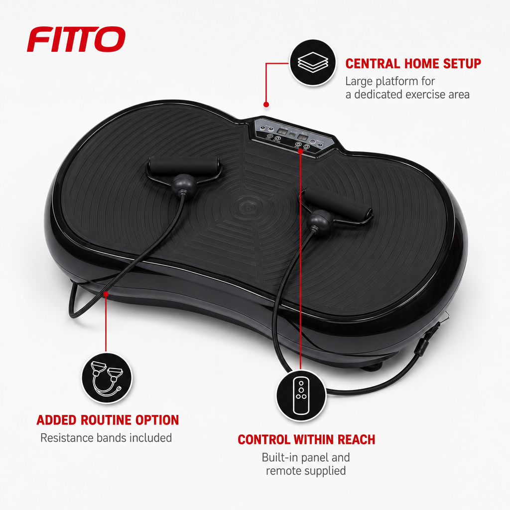 48 Pieces Large Vibration Exercise Platforms with Resistance Bands and Remote, Plastic Housing, Black