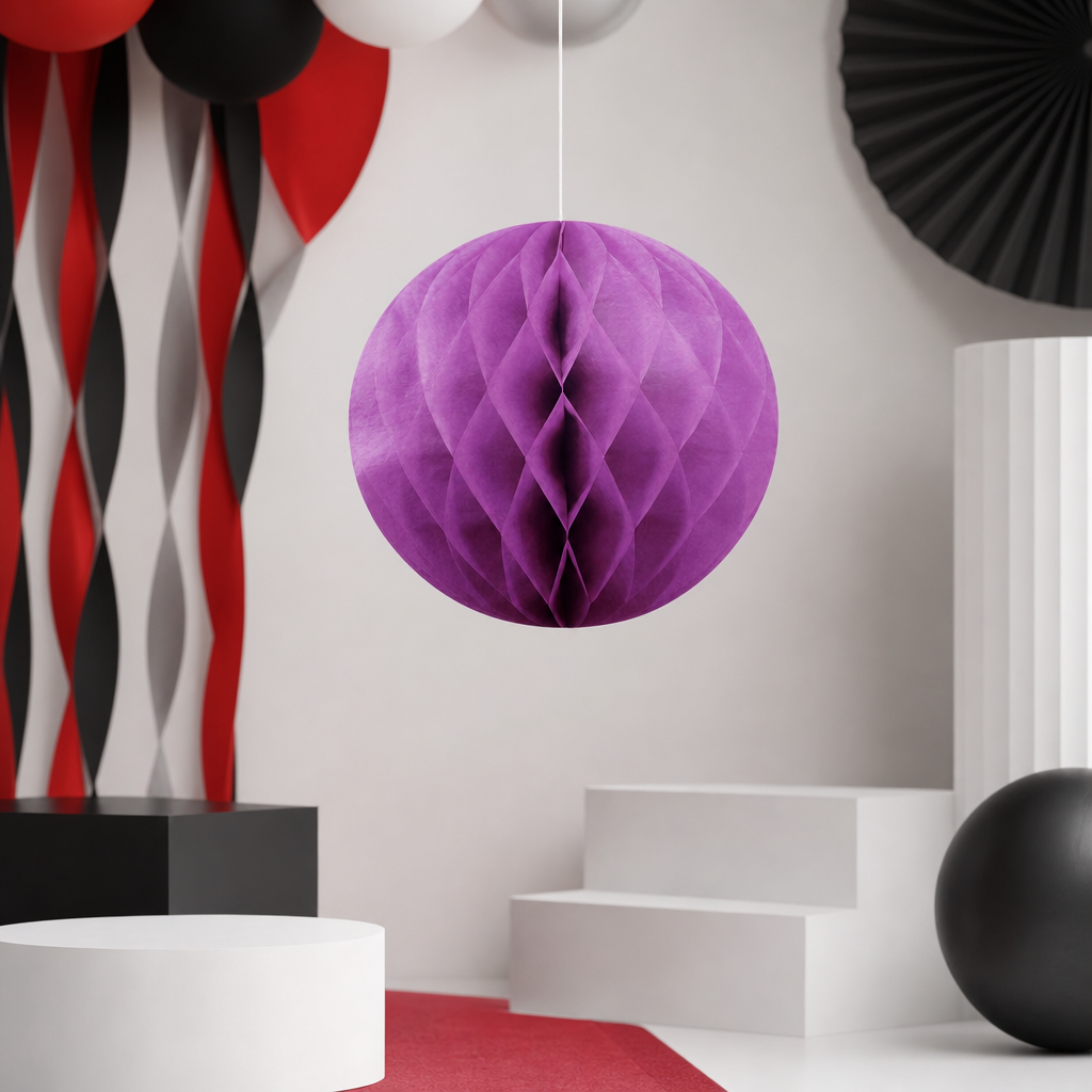 240 Pieces Purple Paper Honeycomb Ball Decoration 30 cm, 1 Piece for Party Decor