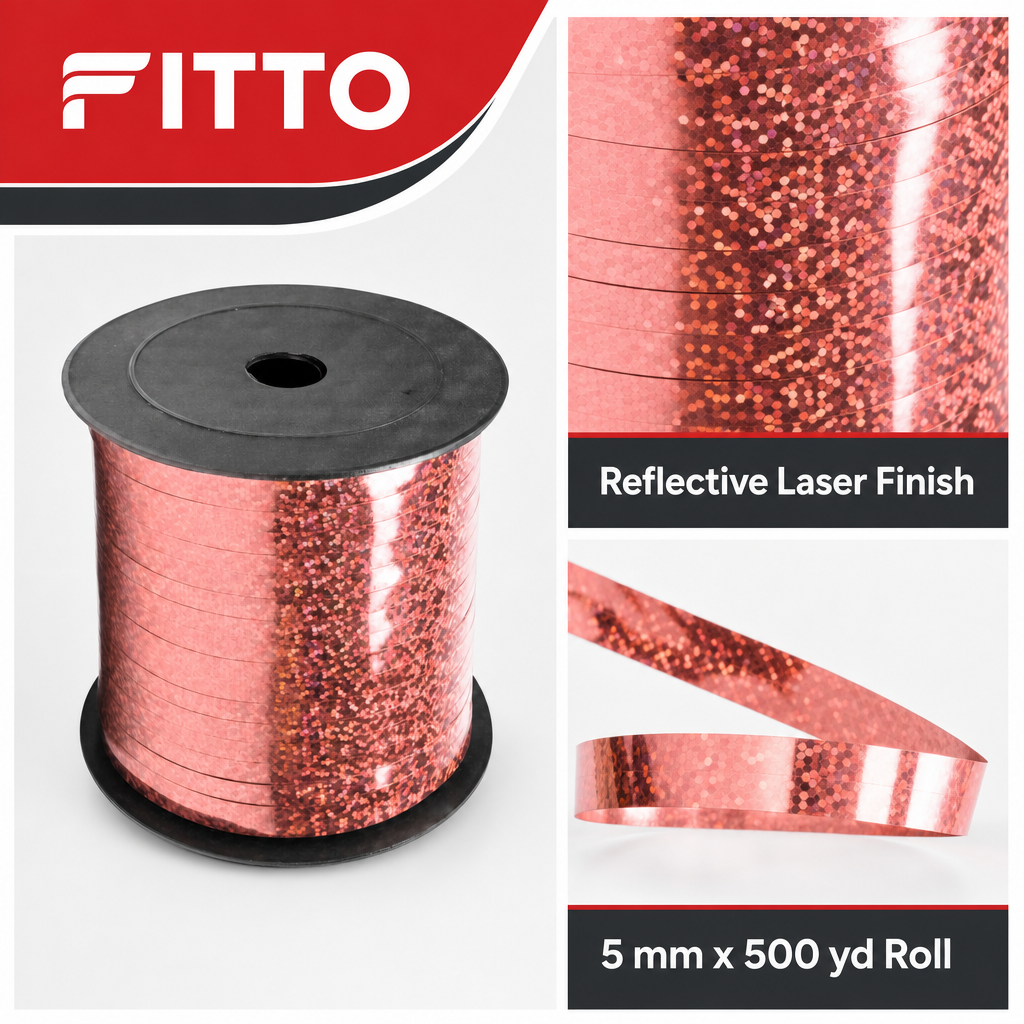 96 Pieces Rose Gold Laser Balloon Ribbon Roll, 5 mm x 500 yd, Party Decorations Ribbon