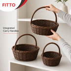 60 Pieces Brown Oval Woven Storage Basket Set with Carry Handles, 13 in, 11 in and 9 in, 3 Pieces