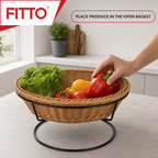 48 Pieces Round Wicker Fruit Baskets with Metal Stand, Natural, 42 x 42 x 18 cm