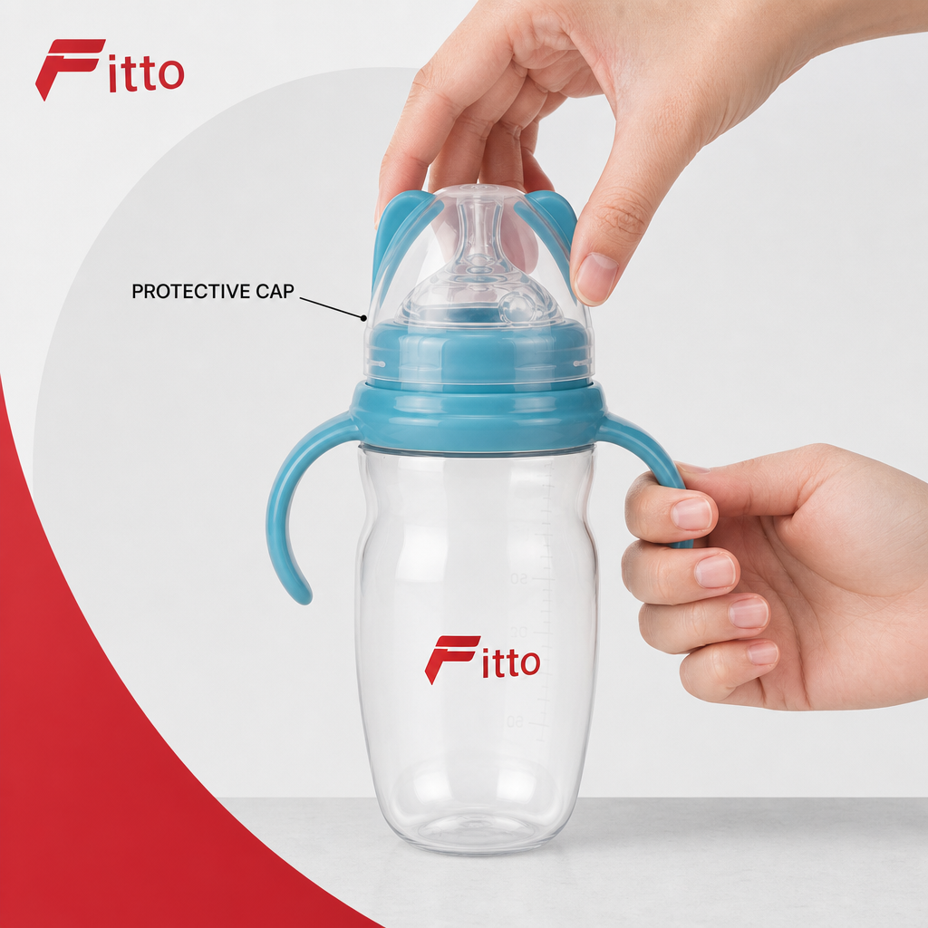 120 Pieces Feeding Bottle 330 ml with Handles and Protective Cap, Single Piece, Assorted Colour