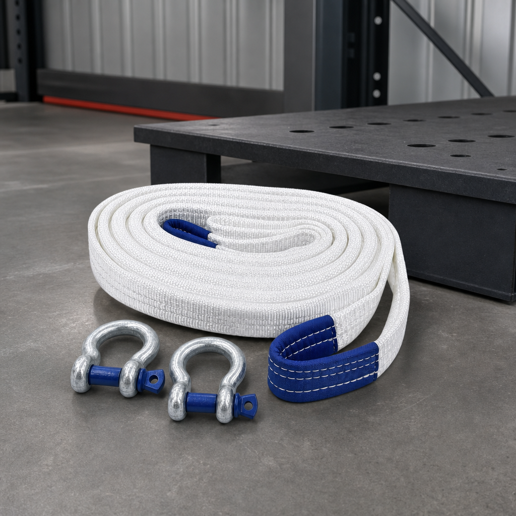 60 Pieces Heavy-Duty Polyester Flat Lift Sling Strap with 2 Bow Shackles, 10 Ton Capacity, 4 Meter, White, 1 Piece