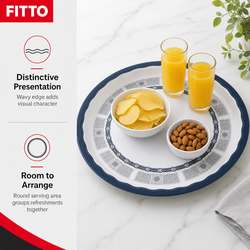 96 Pieces Melamine Round Wavy Serving Trays, 40 cm