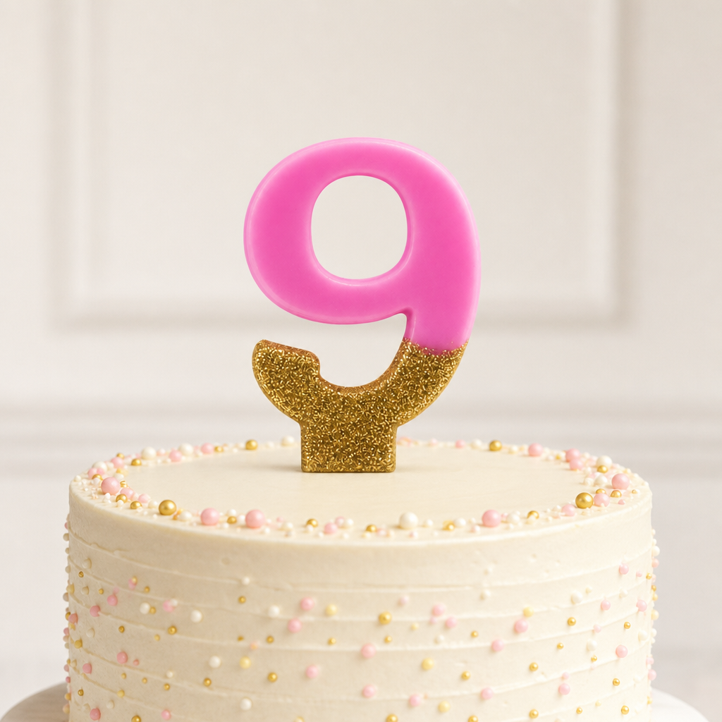 240 Pieces Number 9 Birthday Cake Candle, Pink and Gold Half-Glitter Decoration, 3 in