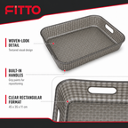 96 Pieces Rectangular Storage Basket, Smoky Grey Plastic Woven Design with Built-In Handles, 45 x 35 x 11 cm