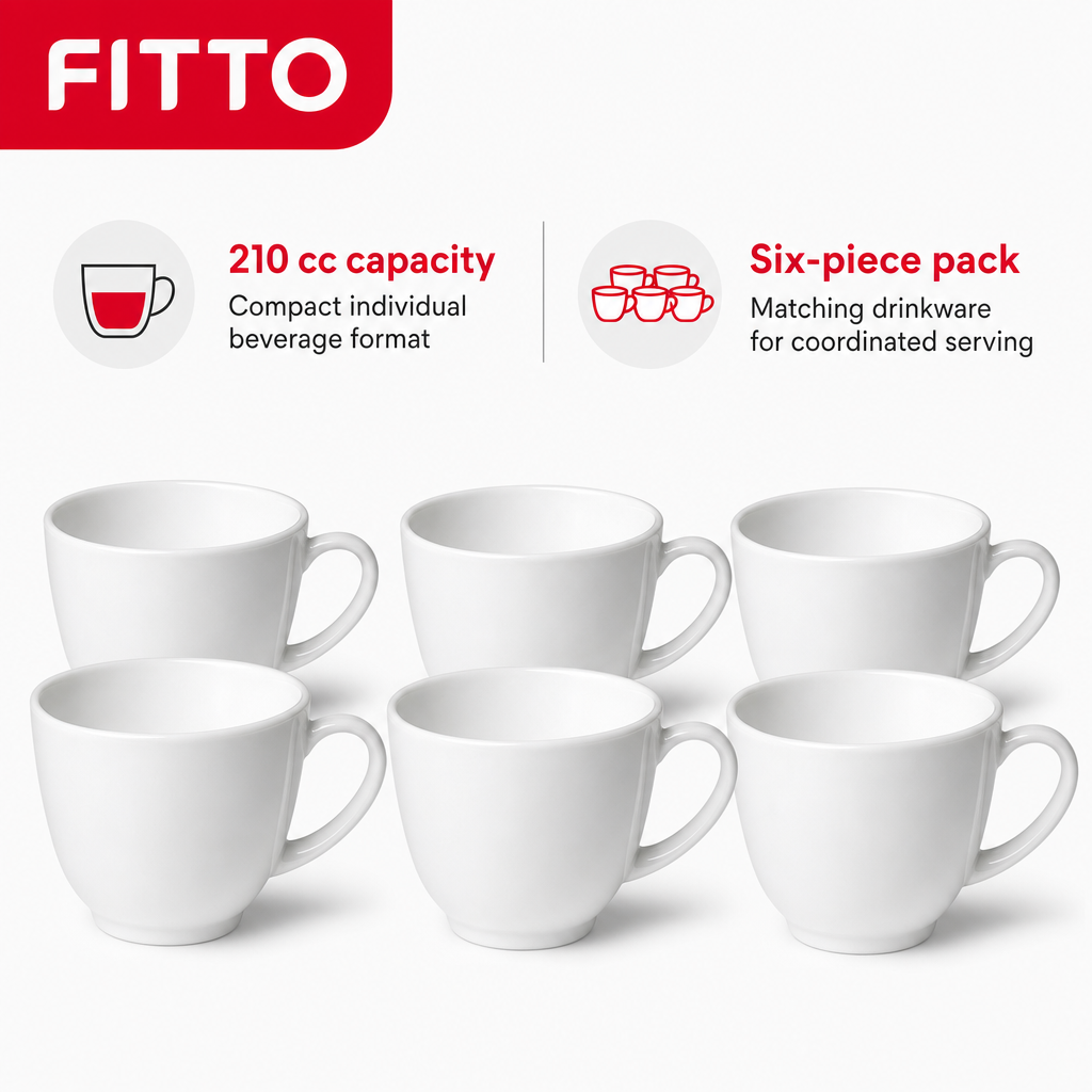 72 Pieces Opal Glass Cup 210 cc, White 6-Piece Pack for Tea, Coffee and Everyday Serving