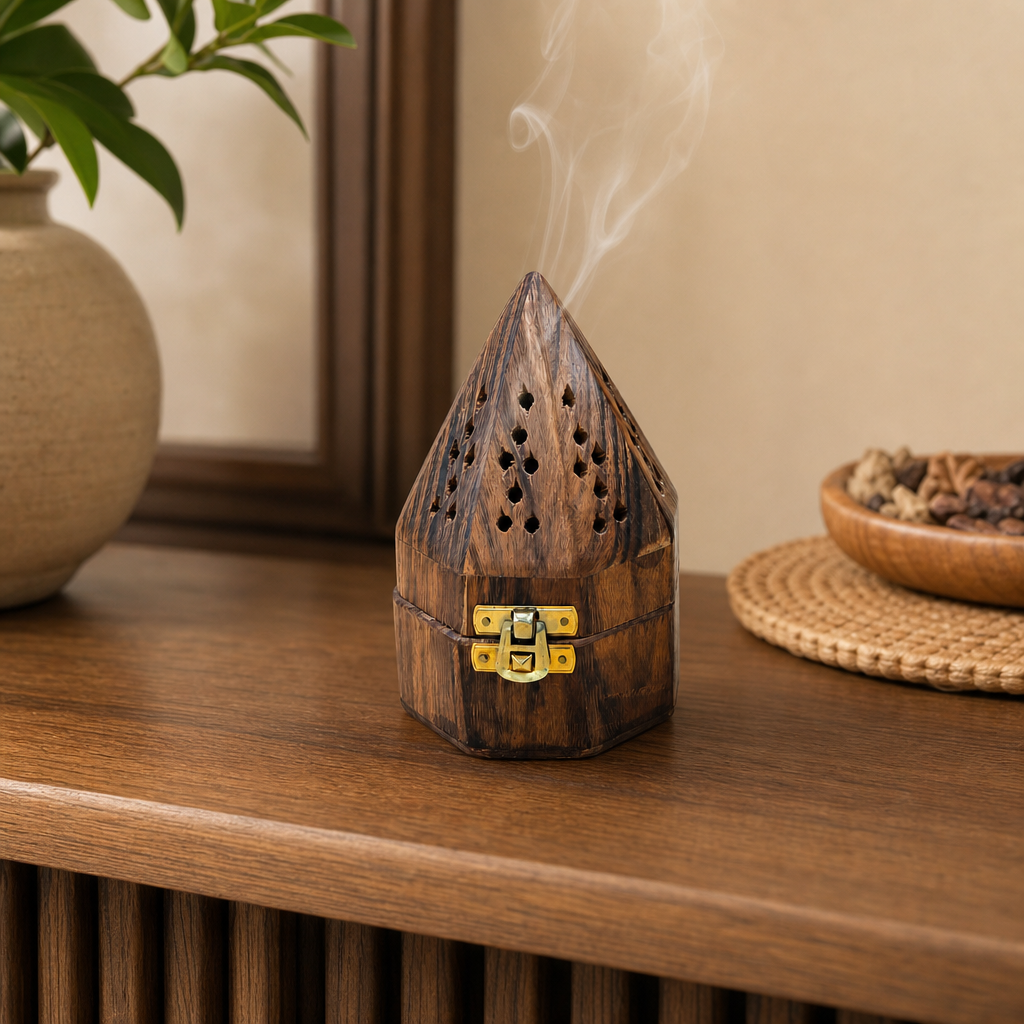 96 Pieces Wooden Pyramid Incense Burner Box with Latch and Ventilation Holes, Brown, 3.5 Inch