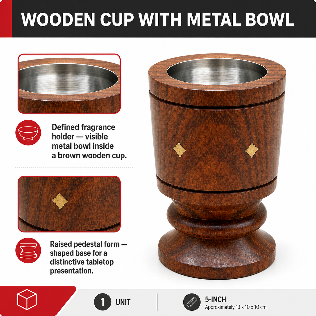 96 Pieces Wooden Incense Burner Cup with Metal Bowl, 5 Inch