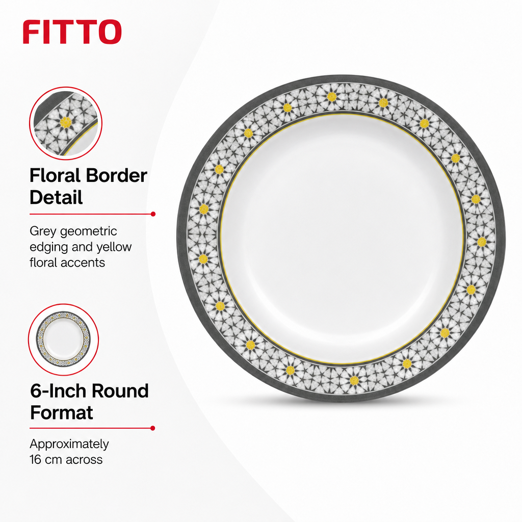 144 Pieces Melamine Dinner Plate, 6 Inch, Floral Border Pattern, Round Tablewares for Serving