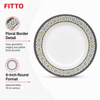 144 Pieces Melamine Dinner Plate, 6 Inch, Floral Border Pattern, Round Tablewares for Serving