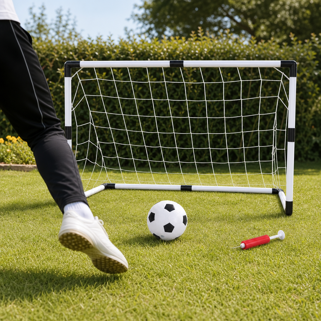 48 Pieces Portable Football Goal Set, 138 x 82 cm, with Ball and Pump