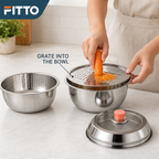 60 Pieces 4-in-1 Stainless Steel Grater Set with Grating Plates, Colander, Mixing Bowl and Storage Lid, Silver, 1 Set