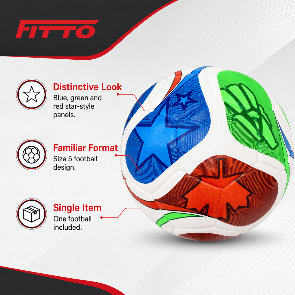 60 Pieces Football Size 5, White with Blue, Green and Red Star Panel Design, Single Ball