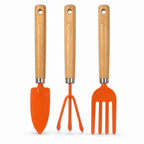 72 Pieces 3-Piece Garden Tool Set, Carbon Steel Trowel, 3-Tooth Cultivator and 4-Tooth Fork, 25 cm, Orange and Wood