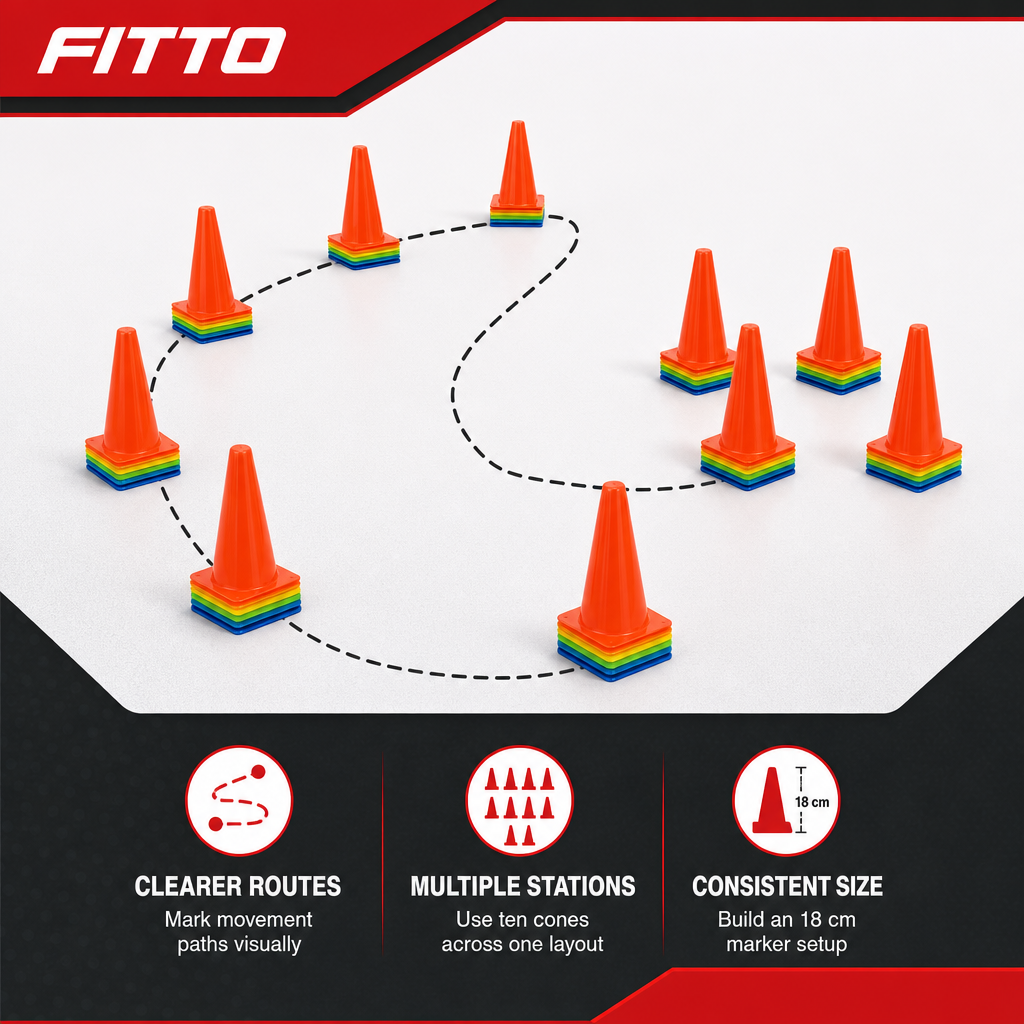 96 Pieces Plastic Training Cones, 18 cm, Multicolor, 10-Piece Pack for Sports Drills